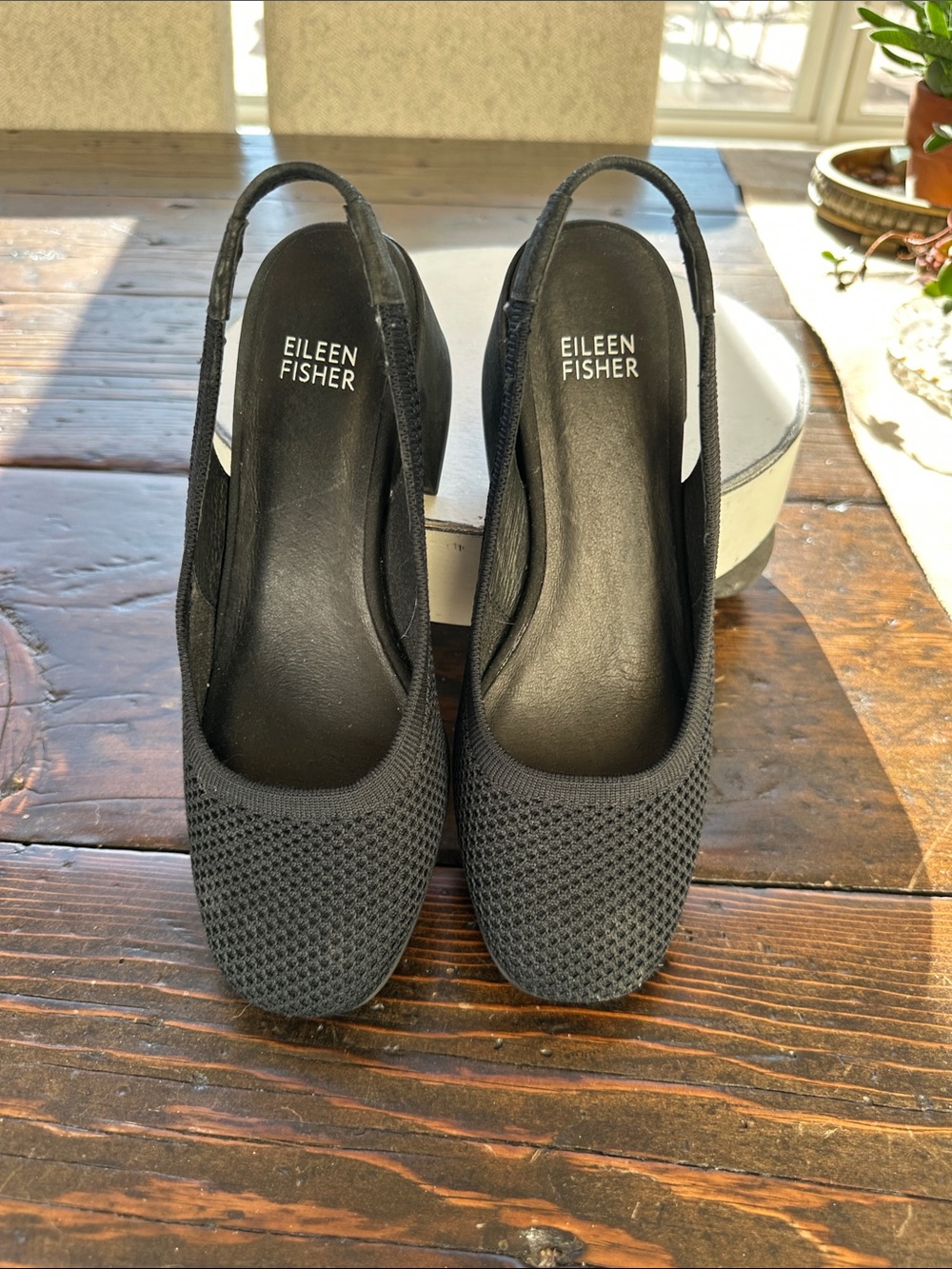 Eileen Fisher Black Knit Slingback Heels Size 6.5